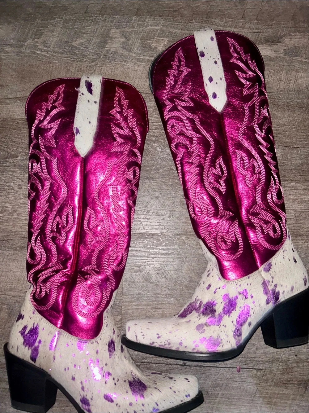 Dingo Metallic Hot Pink Snip Toe Cowboy Boots - Leather & Harion 7.5 WITH BOX